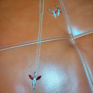 SEVILLA SILVER GARNET ANGEL NECKLACE AND EARRINGS